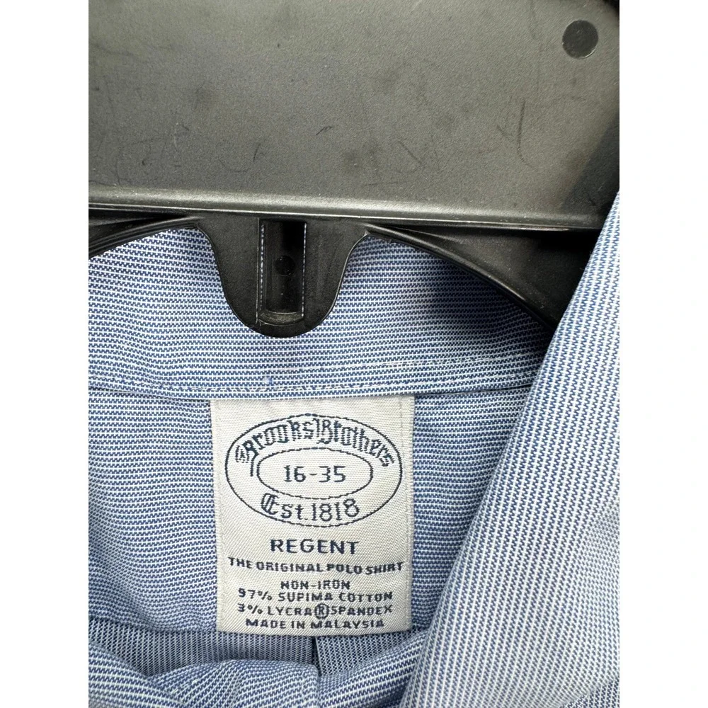 Brooks Brothers Mens 16-35 Blue Regent Fit  Supima Cotton Button Down Shirt